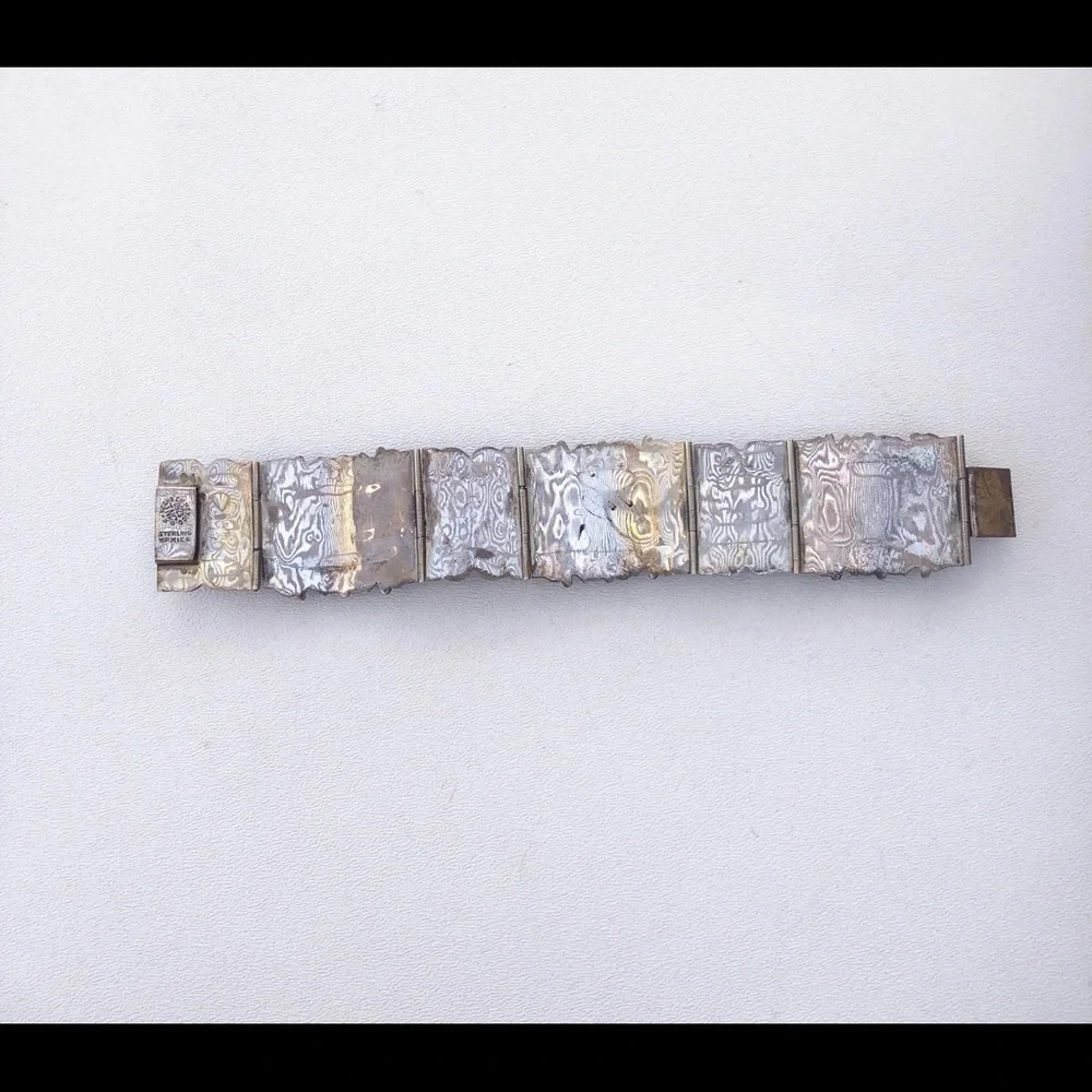 Vintage Mexico Sterling Inlay Panel Bracelet